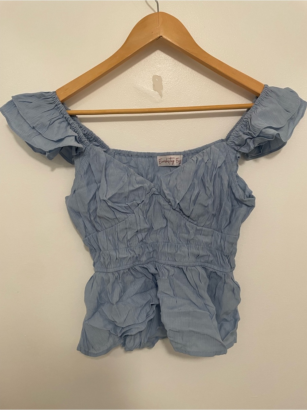 Light Blue Off-Shoulder Smocked Peplum Blouse